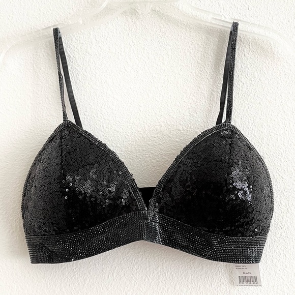 NWT Say What? Black Sequin Rhinestone Embellished Bralette Bra Top Size Medium - Picture 1 of 8